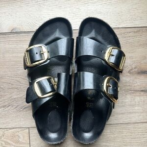 Black Sandals with Gold Buckles